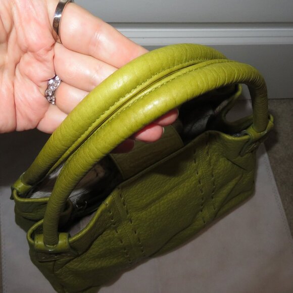 Carlos Falchi Green Leather Double Handle Satchel - Picture 6 of 14